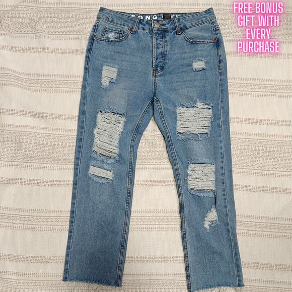 S.O.N.G. High Rise Straight Fit Ripped Jeans Size 9/29 NEW - Picture 1 of 7